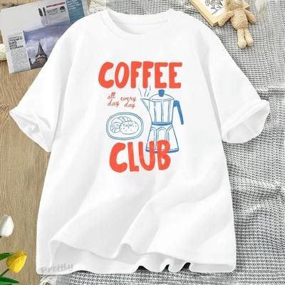 Футболка Coffee Club Женская Смешная Футболка для Любителей Кофе Ретро Модная Футболка с Коротким Рукавом Харадзюку Графические Футболки Уличная Одежда