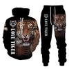 The Tiger 3D Printed Men's Hooded Sweatshirt Set Pants Men's Sportswear Tracksuit Long Sleeve Autumn Winter Men's Clothing Suit