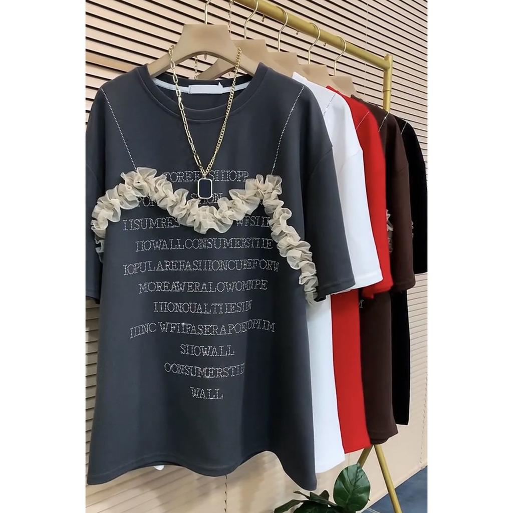 Women's T-shirt Loose Round Neck T-shirt Letters Printed Large Size T-shirt