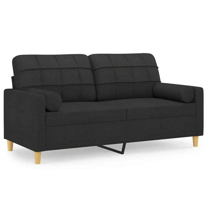 Canapé 2 places - Maison Exclusive - Largeur siège 140 cm - Tissu noir polyester - Structure métal