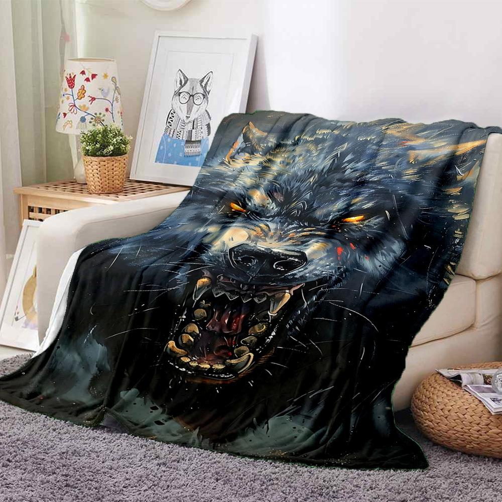 1pc Wolf Pack Blanket, Lightweight Flannel Throw Blanket For Sofa, Bed, Travel, Camping, Living Room, Office, Couch, Chair, And Bed