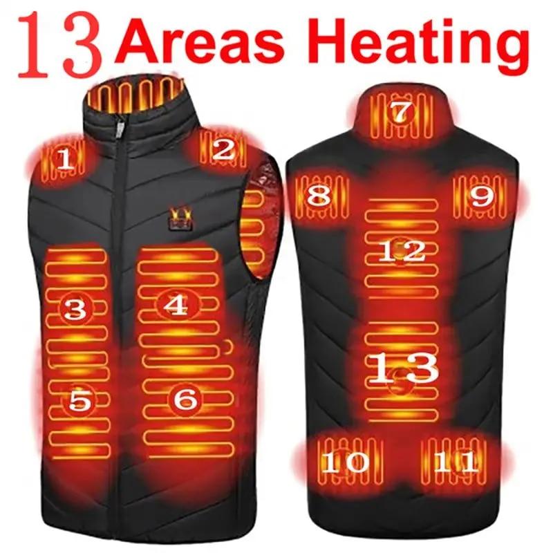 Men USB Infrared 17 Heating Areas Vest Jacket Men Winter Electric Heated Vest Waistcoat For Sports Hiking