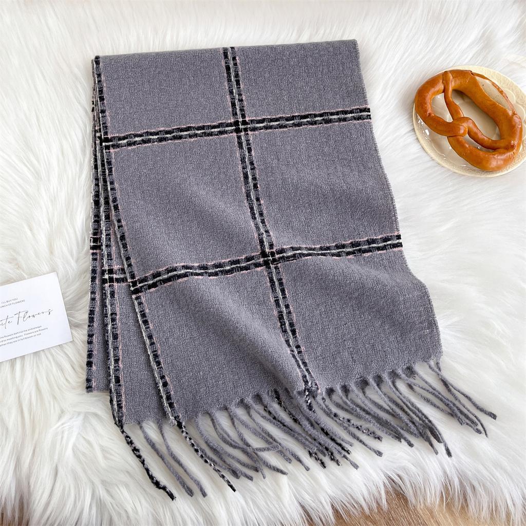 Autumn And Winter Imitation Cashmere Plaid Scarf Women'S Medium And Long Warm Fringed Scarf Japanese And Korean Sweet Shawl Women