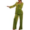 Женский однотонный костюм с V-образным вырезом, длинными рукавами, длинными брюками, флисовый модный костюм, зеленый, размер L