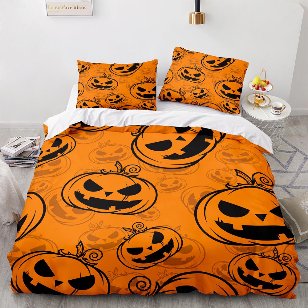 Halloween Duvet Cover Pumpkin Lantern Cartoon King Queen Twin Size Polyester Bedding Set For Kids Boys Girls Teens Bedroom Decor