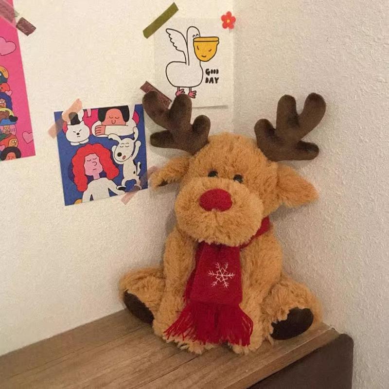 28CM Christmas Reindeer Scarf Plush Stuffed Doll Toy Home Sofa Decoration Gifts For Children New Year Decor Accessories -4