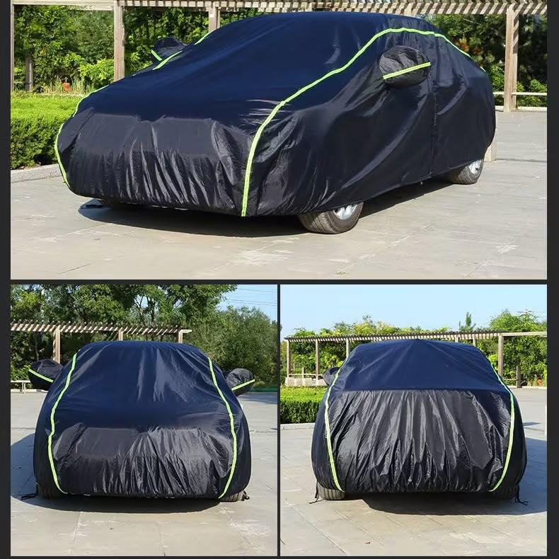 Black Oxford Cloth Car Cover: Full Coverage, Dustproof, Rainproof, Reflective Strips, Heat Insulation, Sunshade.
