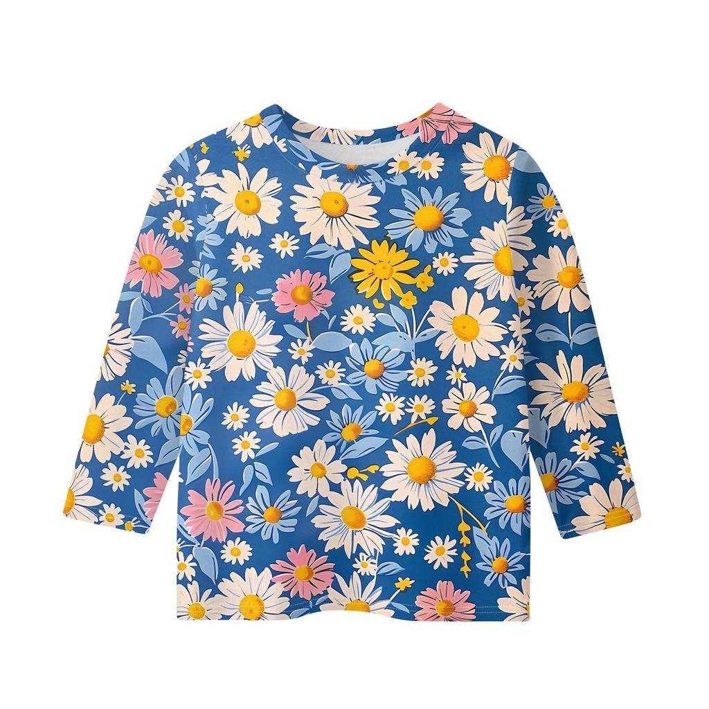 Детская футболка с рукавом 3/4, повседневная футболка с принтом, круглый вырез, блузка-пуловер