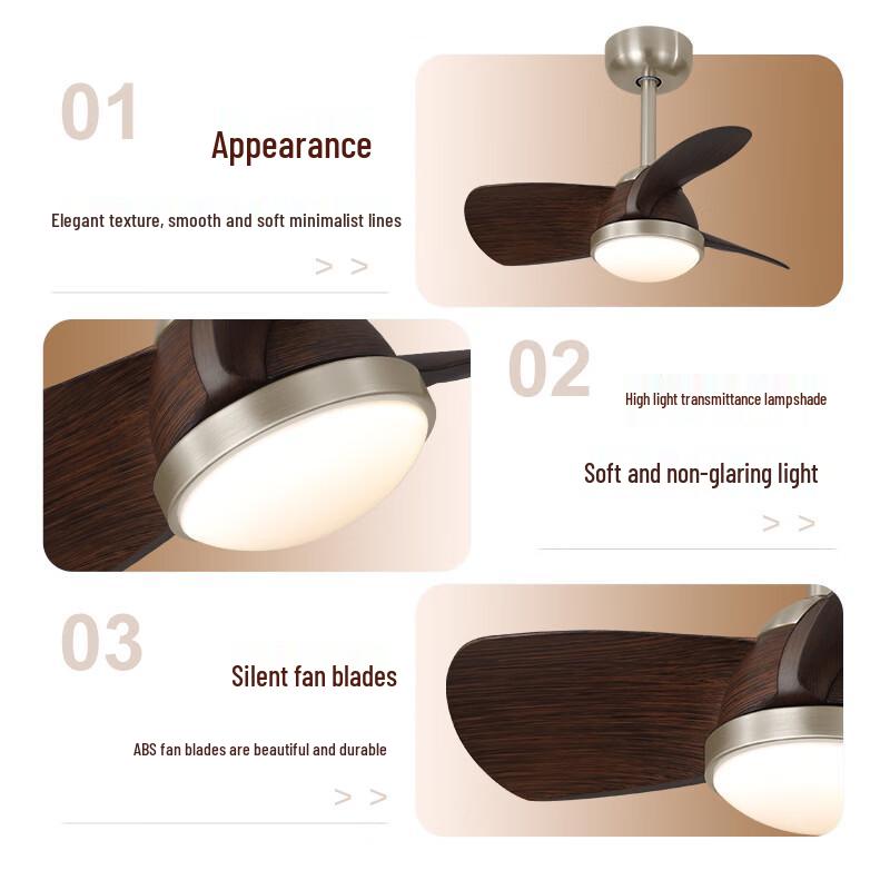 OEING Walnut Retro Silent Ceiling Fan Light