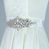 Rhinestone Bridal Sash Waist Belt with White Satin Ribbon for Wedding Dress