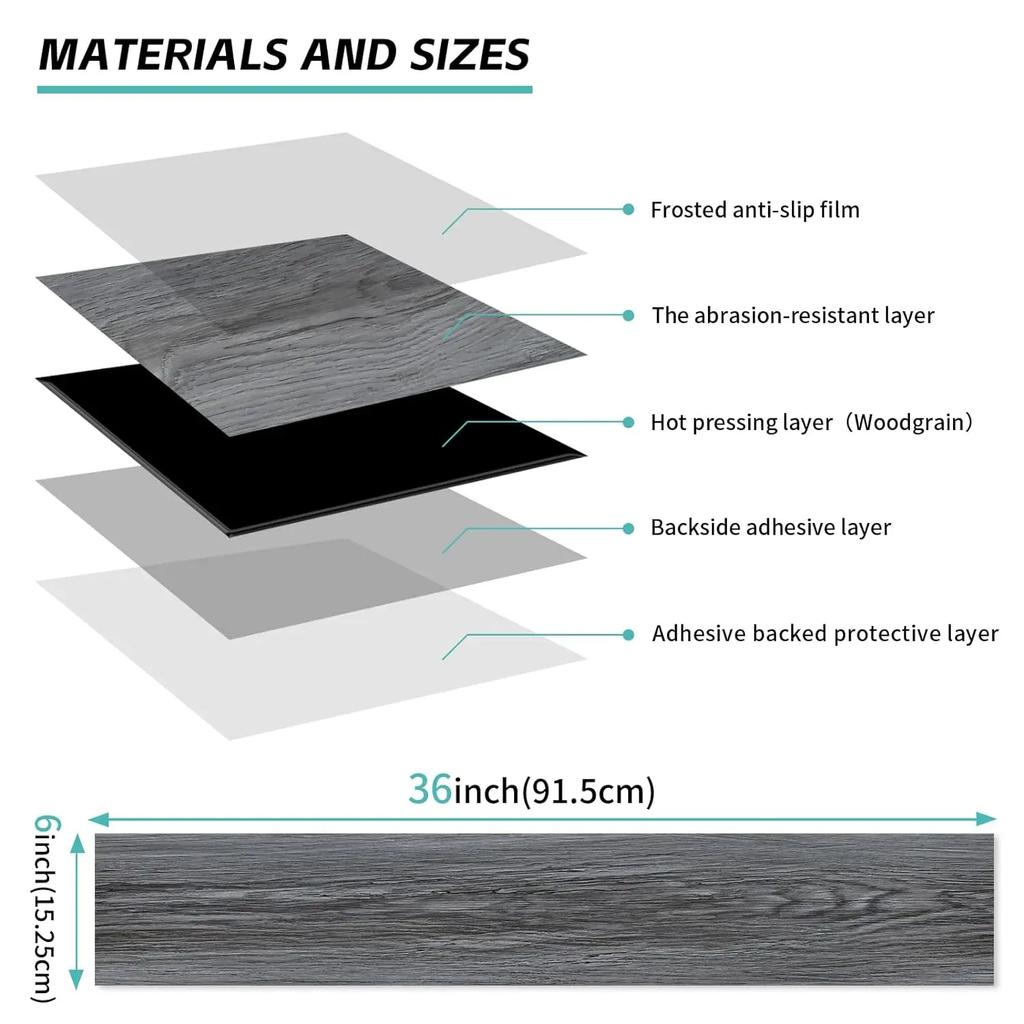 Напольная плитка Peel and Stick, 10 шт., 15 кв. футов, самоклеящиеся виниловые планки, самоклеящиеся водостойкие напольные плитки с имитацией древесного зерна