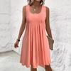 Женское летнее платье большого размера без рукавов с плиссировкой и карманами