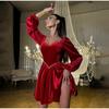 Sexy Velvet Strapless Short Party Dress Women Off Shoulder Long Sleeve Autumn Lady Christmas Evening Bandage Dresses