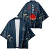 Creative Illustration Taoist Robe Cloak Japanese Style Three-quarter Sleeve Casual Loose Kimono Men Plus Size Summer