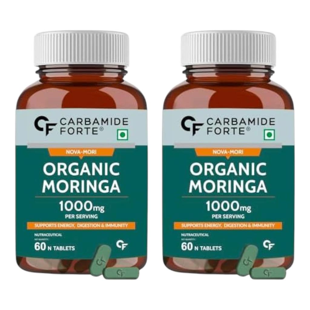 Carbamide Forte Organic Moringa Tablets 1000mg Drumstick Leaves Powder for Energy & Immunity 60 Veg Tablets