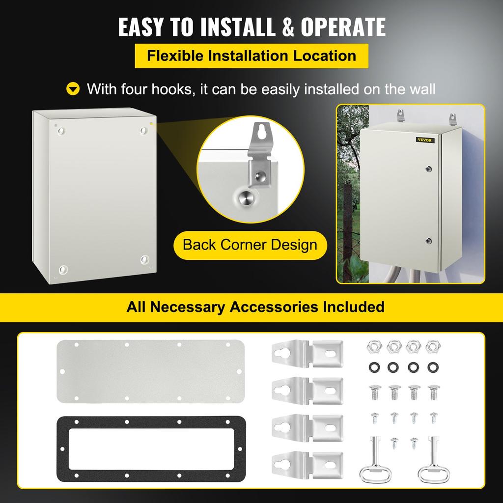VEVOR NEMA Steel Enclosure, 60x40x25 cm NEMA 4X Steel Electrical Box, IP66 Waterproof & Dustproof, Outdoor/Indoor Electrical Junction Box