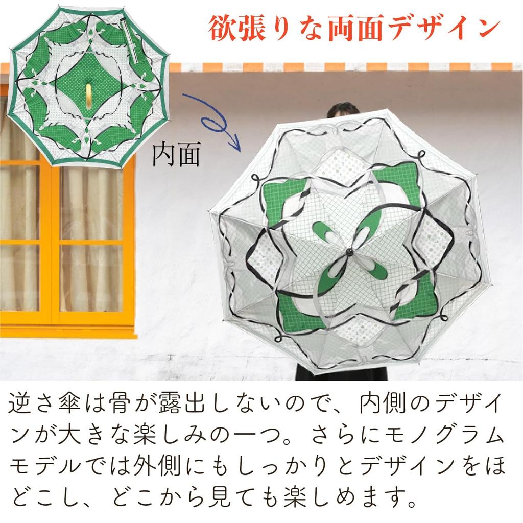 Зонт-наоборот с узором Монограмма saKASA Для солнечной и дождливой погоды Легкий УФ-защита Для долгого Складной в обратную сторону Милый Двусторонний [Модель CARRY] Водоотталкивающий,