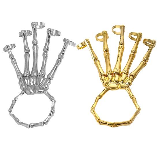 Браслет-кольцо со скелетом в стиле панк, браслет на Хэллоуин с черепом и пальцами, регулируемый цельный браслет для женщин и мужчин, кольцо на палец