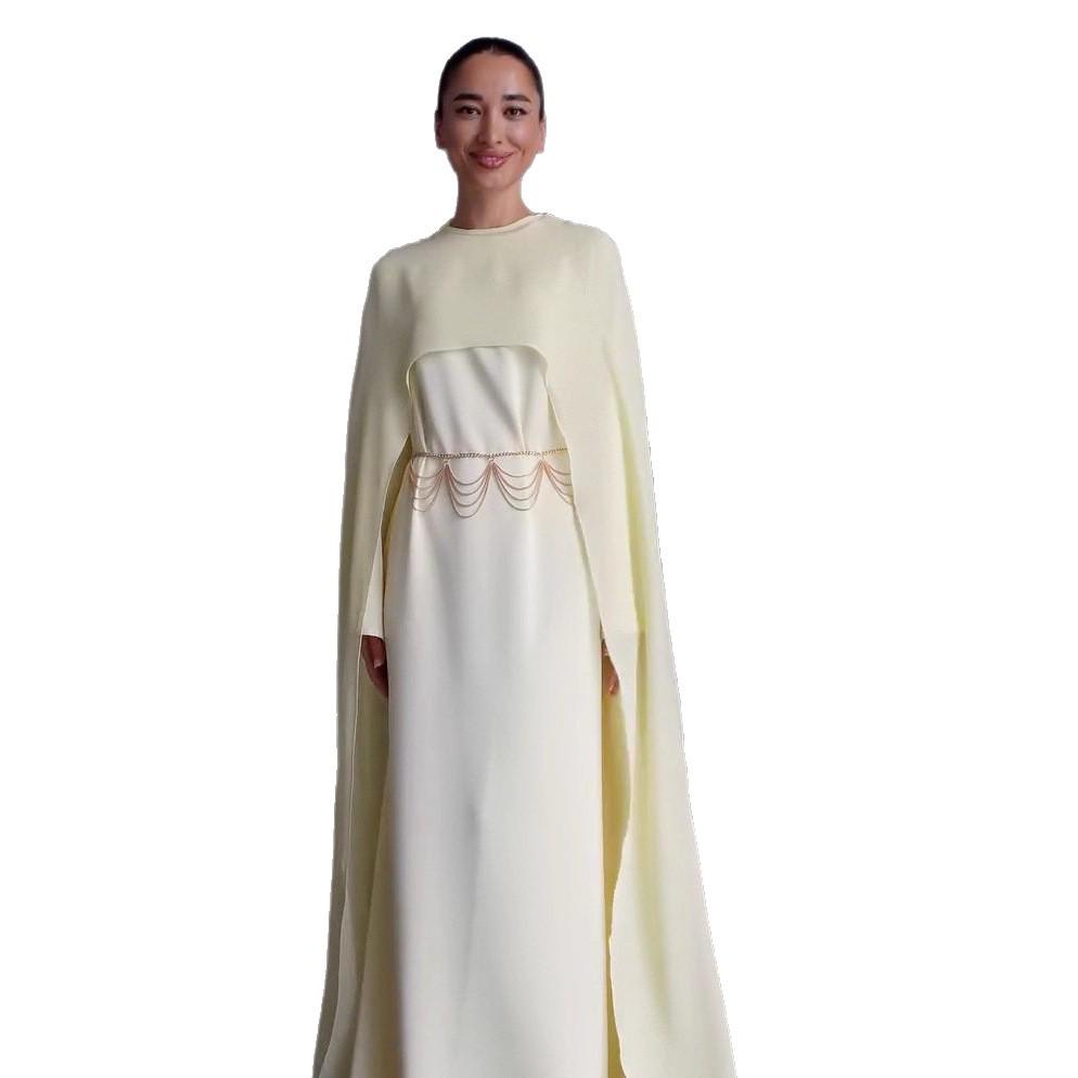 Женское вязаное шерстяное платье-накидка Осень 2025 - Круглый вырез, Длинный рукав, Универсальный и элегантный стиль