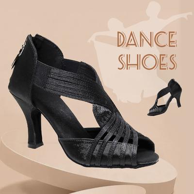 Модные атласные вечерние элегантные танцевальные туфли на высоком каблуке для женщин, блестящие туфли с открытым носком на высоком каблуке на молнии для латиноамериканского танго