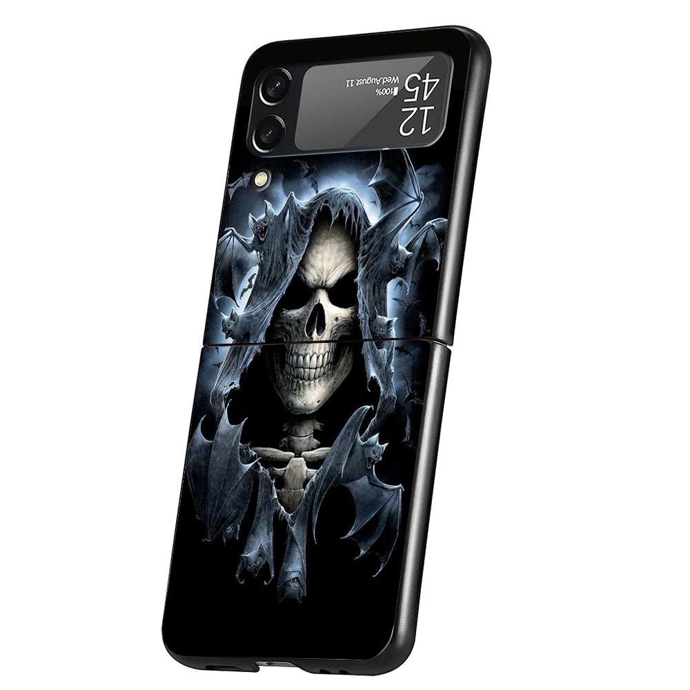 Reaper Skull Skeleton Gun Cover Phone Case For Samsung Galaxy Z Flip 7 6 5 4 3 5G Flip7 Flip6 Flip5 Flip4 Flip3 Black Fundas She