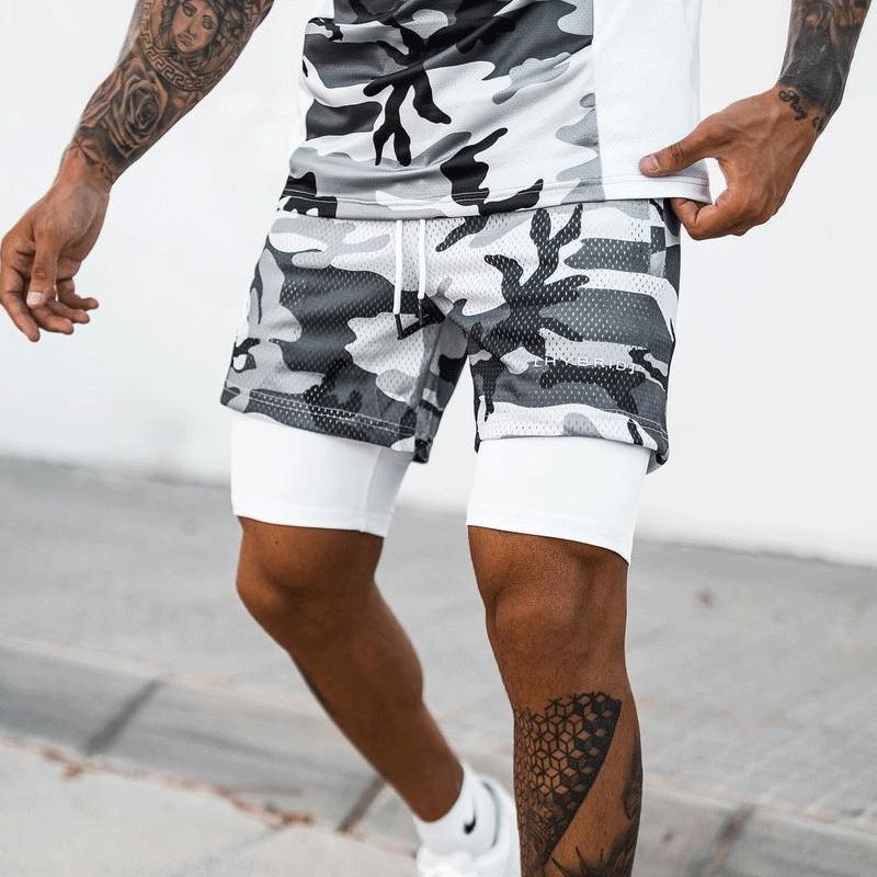 Мужские спортивные шорты 2-в-1, тренировочные брюки с пятью точками для бега с мячом и фитнесом