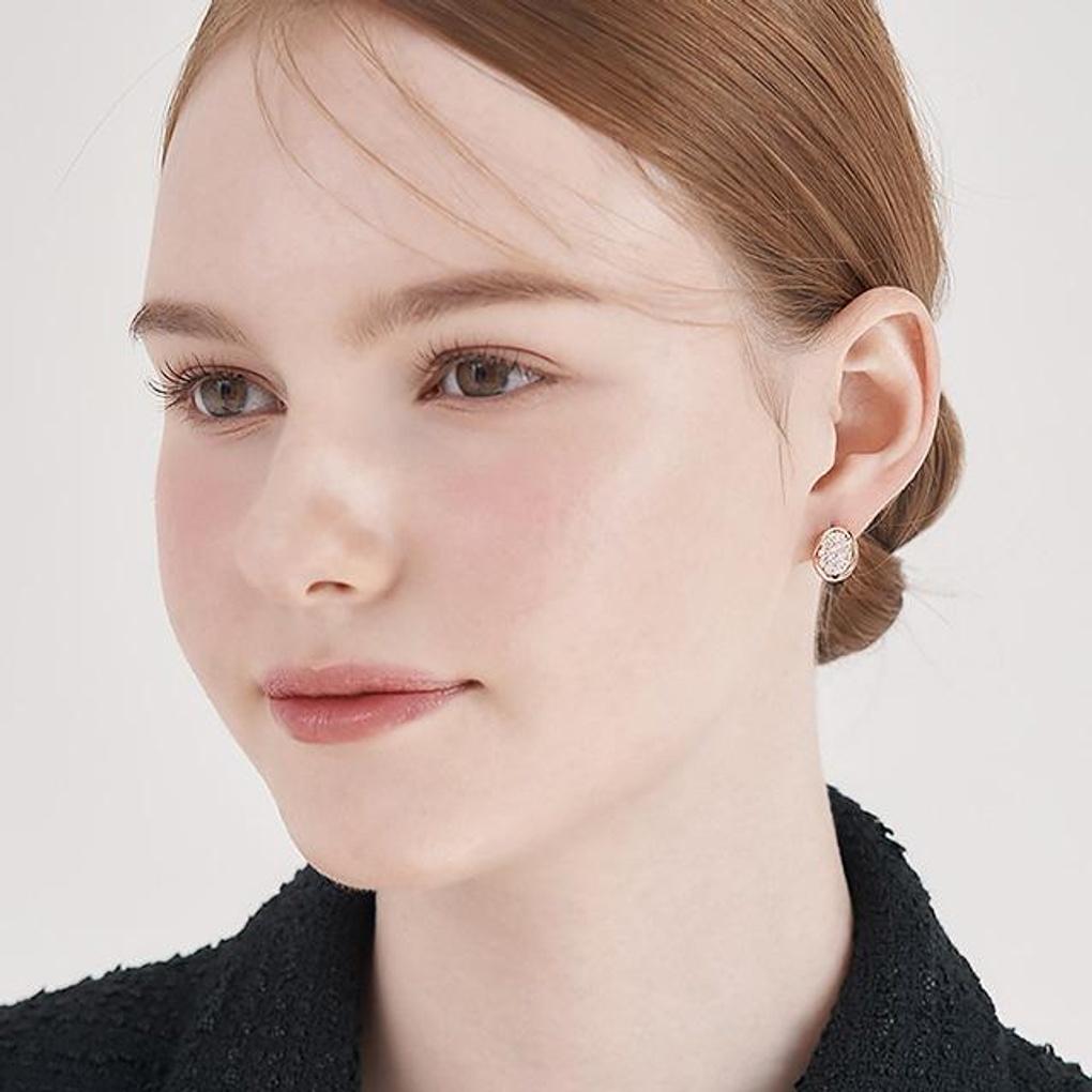 [ELLE Jewelry] 14K Ballroom Round Stone One-Touch Earrings ELGPEE549
