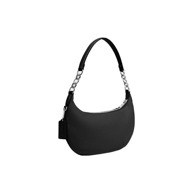 COACH Payton 28 zipper closure leather half-moon bag armpit bag hand shoulder bag medium size women's black