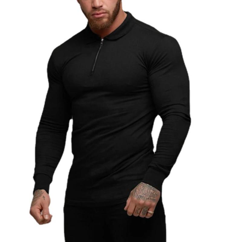 Muscleguys Высокое качество, однотонная приталенная рубашка-поло, мужские хлопковые футболки для фитнеса с длинными рукавами на осень и весну