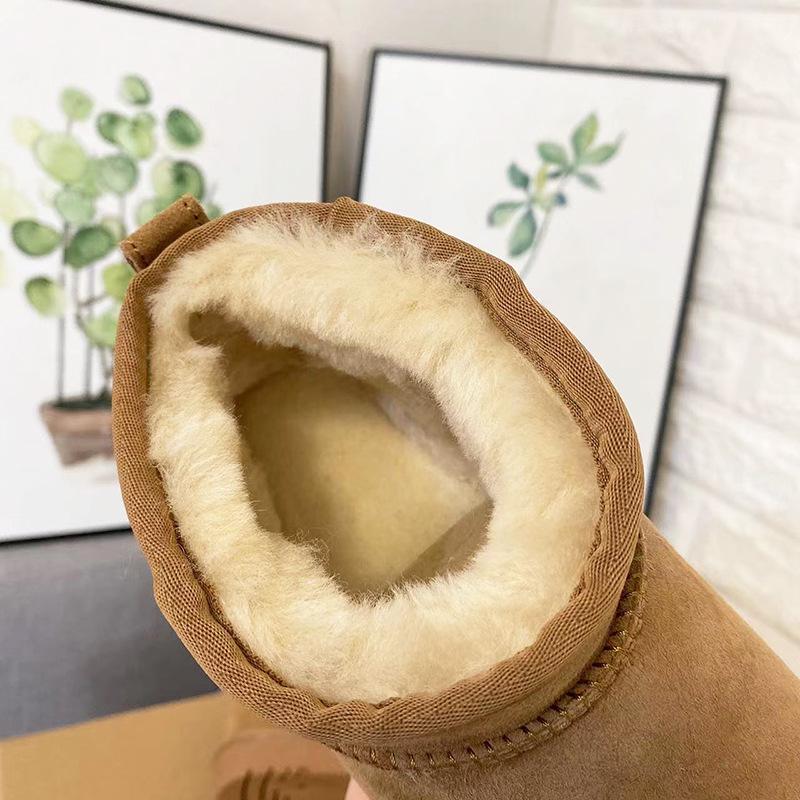 Женские классические мини-сапоги для снега из меха и кожи с бархатом, нескользящей шерстью, теплым хлопком для мужчин