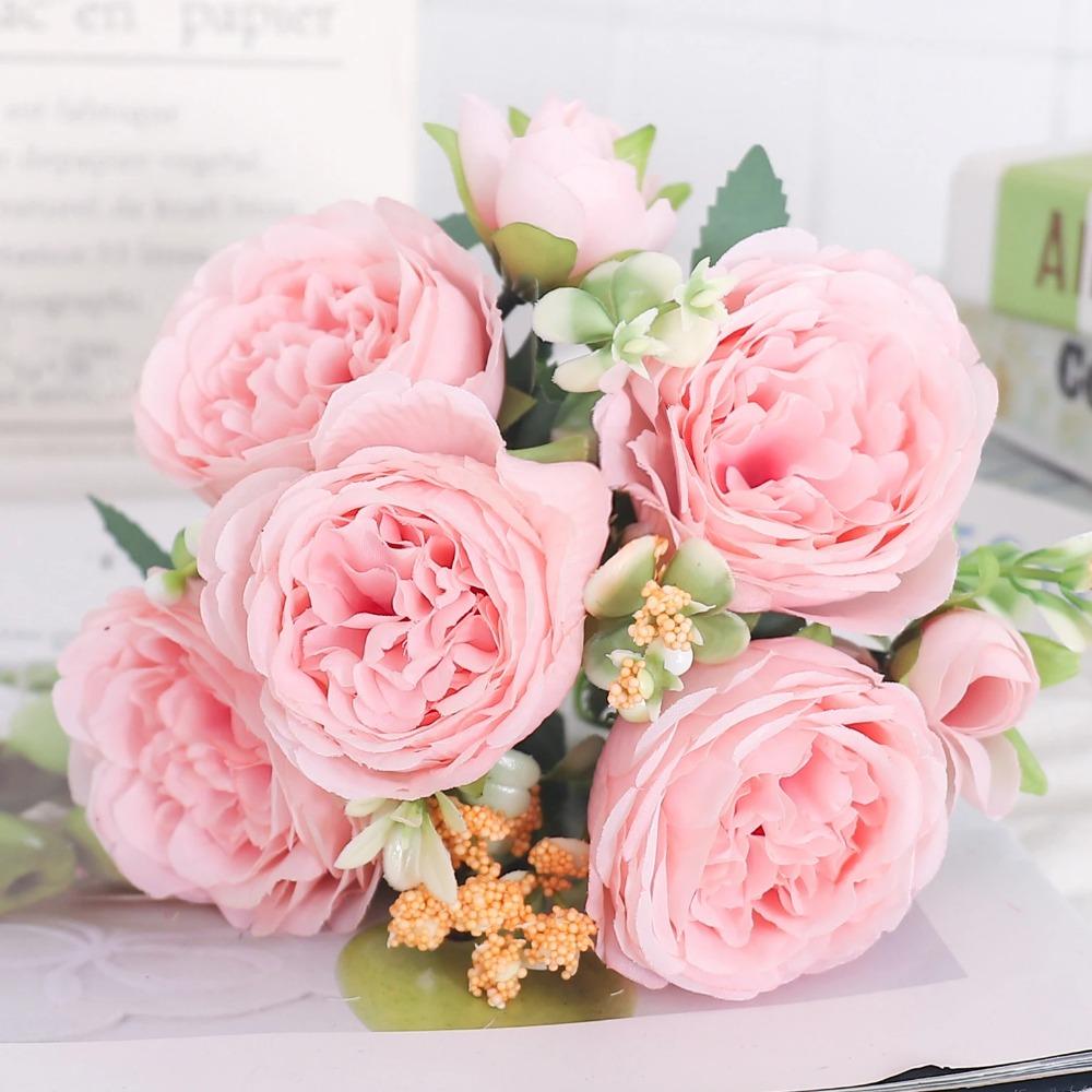 Искусственные цветы шелковый пион гортензия для гостиной домашнее украшение свадебный букет невесты роза искусственные растения настольные аксессуары