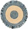 Aizza Trends Indian Handmade Braided Natural Jute and Denim Cotton Round Floor Area Rug- Jute Rug- Dining Room-