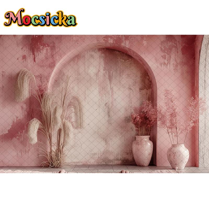 Mocsicka Фотофон Свадебный Материнский Взрослые Дети Арт Портрет Декор Винтажный Бохо Красная Арка Стена Фон Фотостудия