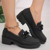 2024 Brand Shoes Female Loafers Women's High Heels Plus Size Office Pumps Women Chain Round Toe Slip On Square Heel Shoes Women