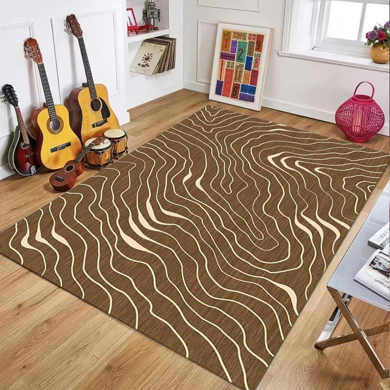Minimalist Abstract Wave Line Print Area Rug, Soft Non-Slip Washable Floor Mat for Living Room Bedroom Kitchen Office