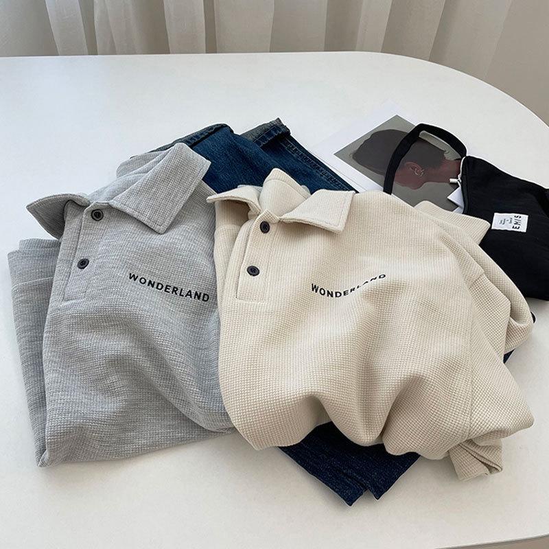 Ретро Свободный Крой Толстовка Поло с Длинным Рукавом - Стиль Французского Инфлюенсера