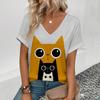 2024 женская футболка с v-образным вырезом, забавная футболка с рисунком котов, летняя женская модная футболка для отдыха, популярная футболка с короткими рукавами