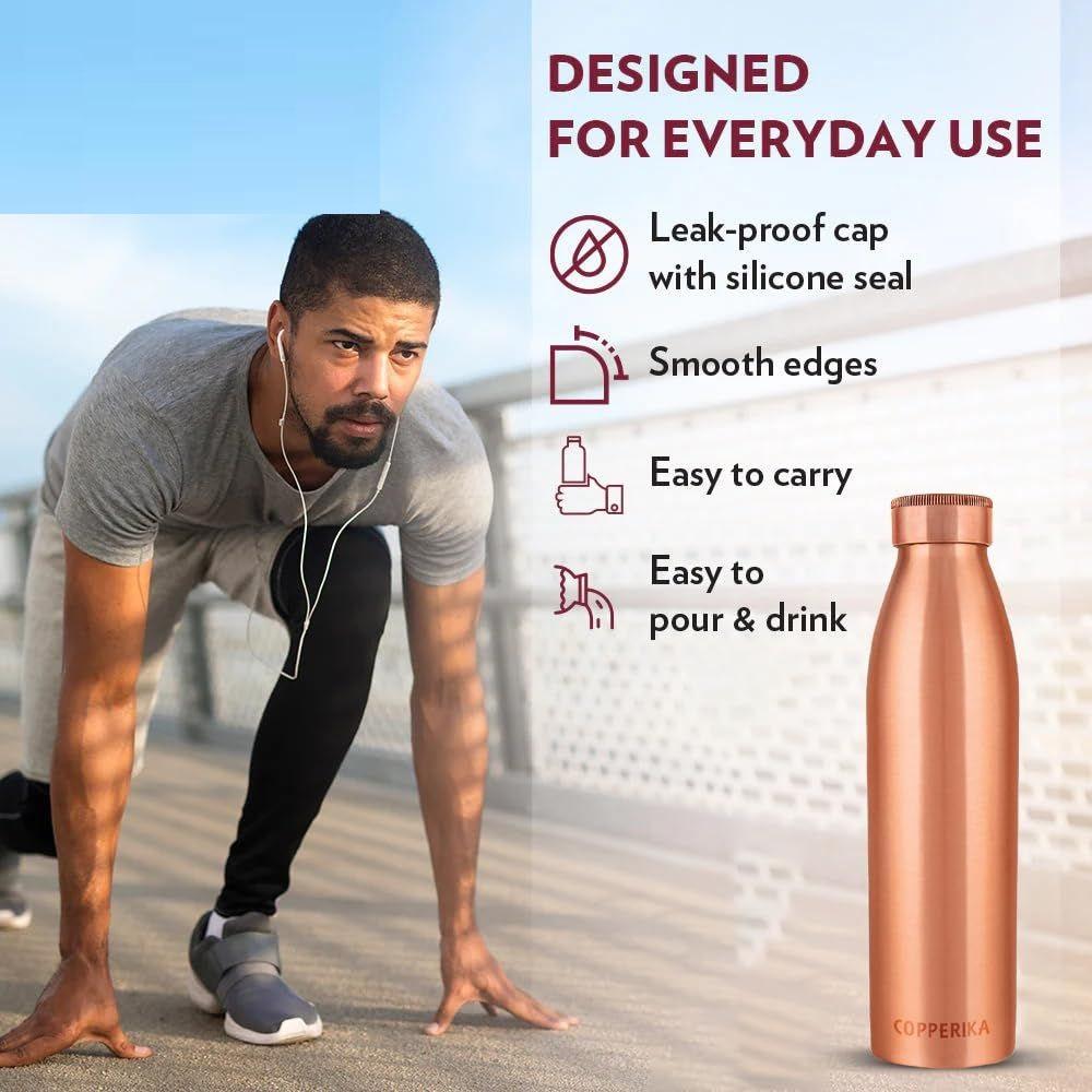 Classic Diwali Gift Set Copper Water Bottle litre 1000ml + Copper Glass (Pack of 2-300ml Each) Original Heavy Build