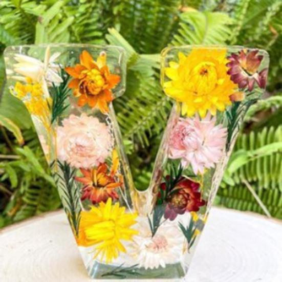 Цветочный смоляной ночник, прессованные цветы ручной работы в смоляных буквах, лампа, настольный декор, светящиеся цветочные буквы, подарок для мамы, жены