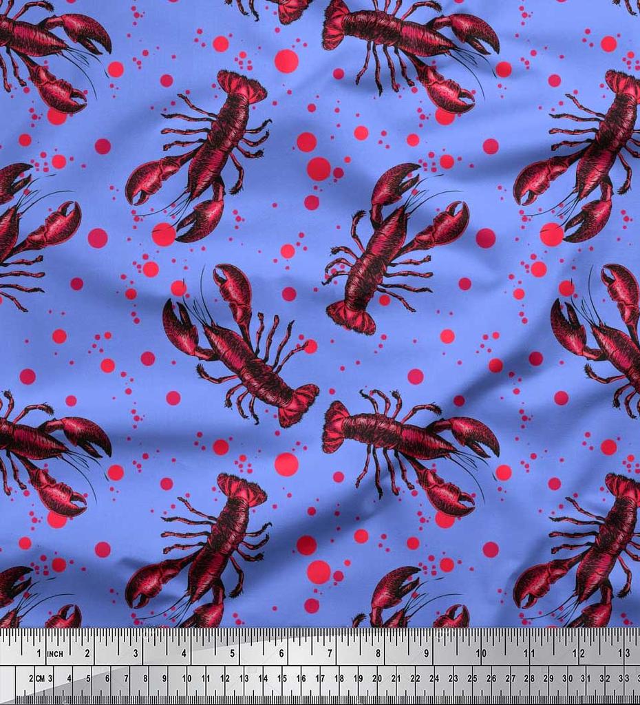 Soimoi Японская креп-сатиновая ткань в горошек и лобстер с океанским принтом, 42 дюйма по метрам