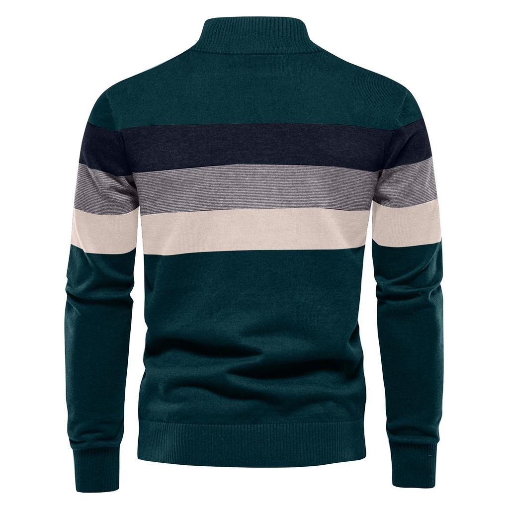 Мужской зимний трикотажный топ с цветными полосками, воротником-стойкой, полумолнией, облегающим кроем, с длинным рукавом
