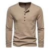 2023 Autumn Men's Five-Button Solid Color Long-Sleeve Casual T-Shirt