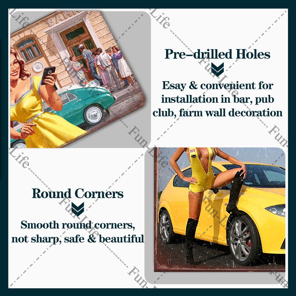 Красота девушки винтажный металлический плакат Ретро жесть Компактная автомобильная жестяная вывеска доска для домашнего паба, бара, кафе, гаража, декор стен 20x30 см