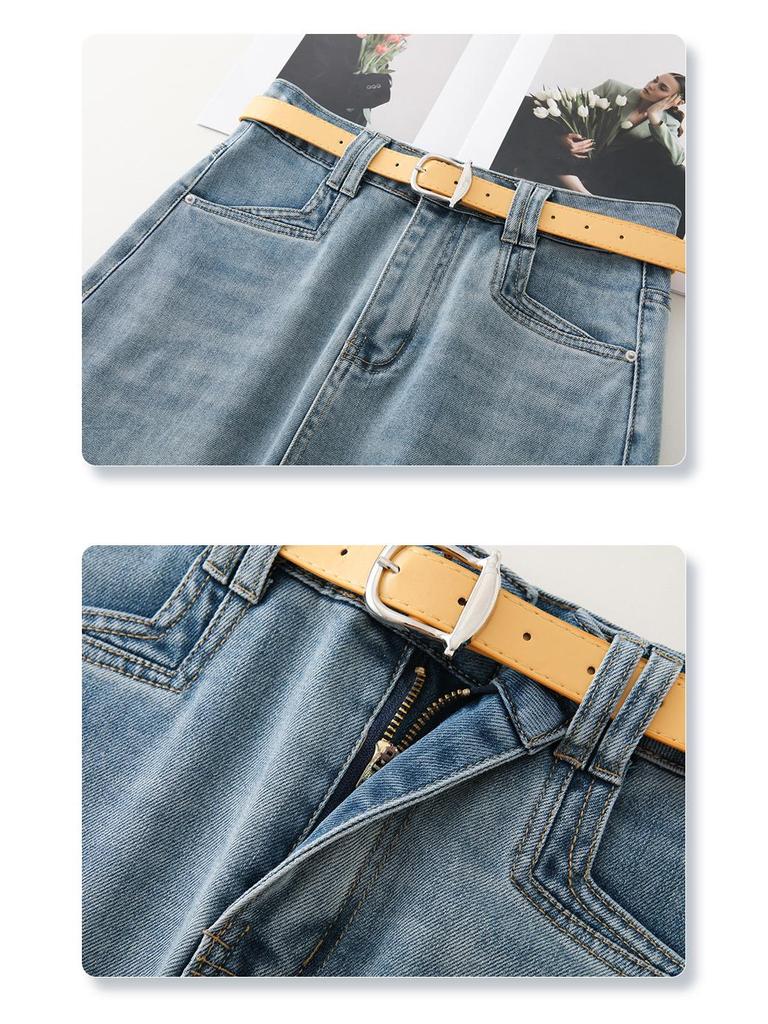 Летняя женская джинсовая юбка миди с высокой посадкой - Приталенная А-силуэта для фигуры типа "груша"