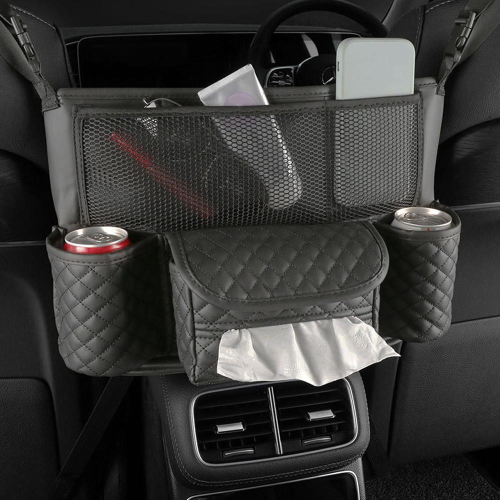 Средняя вешалка для автомобильного сиденья, сумка для хранения, роскошный автомобильный держатель для сумочки между сиденьями, карманы для чашек с водой, укладка, уборка