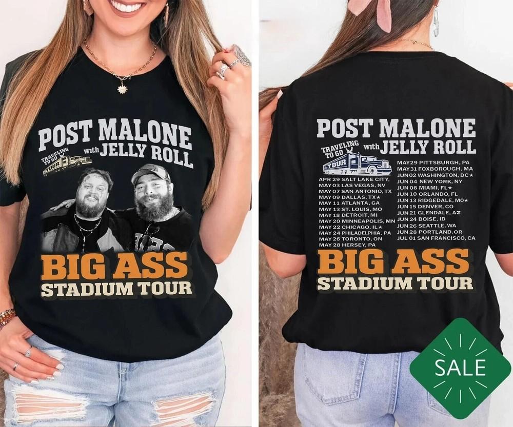 Post Malone Tour Big Ass Stadium Tour Posty 2025 Concert Jelly Roll TShirt Unisex T-Shirt