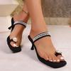 Fashion Pearl Toe Sandals, Women's 2025 Summer New Outerwear High-heeled Flip-flops, Kitten and French Square One-shoulder Flip-flops