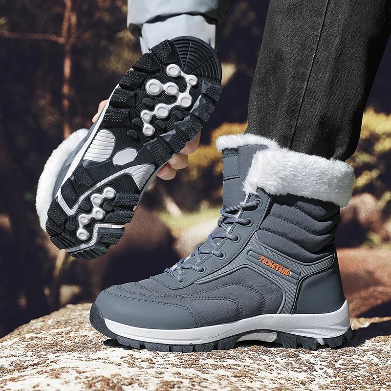2025 Winter New Chunky Men Waterproof Cloth Outdoor Hiking Sneakers Soft Comfortable Warm Plush Ankle Snow Boots Big Size 39-47