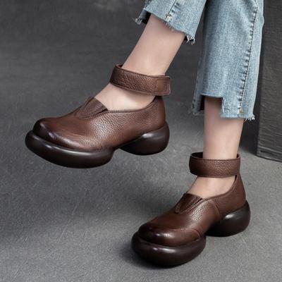 GKTINOO Туфли на толстой подошве, универсальные, из натуральной кожи, в стиле ретро, женские, 2025 весна, новые, с круглым носком, на высоком каблуке, на платформе