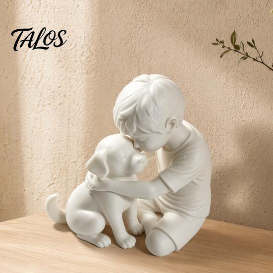 Talos 3D-печатная статуэтка щенка и мальчика, Скульптура собаки и хозяина, Обнимающая фигурка-декор, Украшение для дома, Исцеляющий орнамент, Подарок